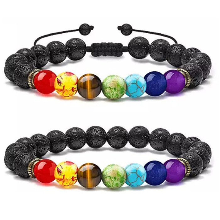 Cross-Border Hot Selling Seven Veins Alloy Jewelry Bracelet Colorful Volcanic Stone Turquoise Tiger Eye Yoga Woven Bracelet Bangle