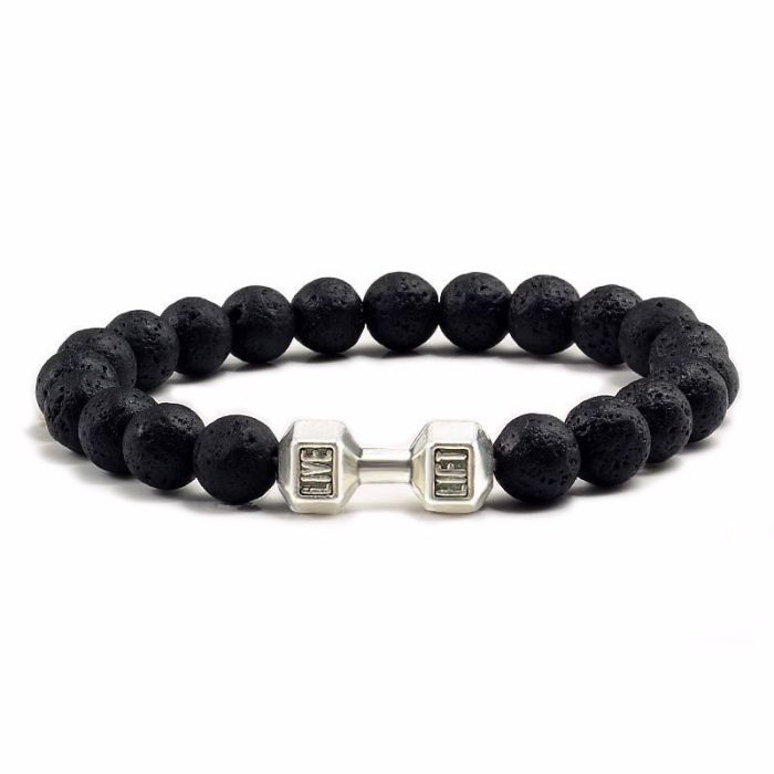 Silver Dumbbell Bracelet for Teenagers, Friendship Matte Stone Volcanic Stone Alloy Gold Dumbbell Sports Bracelet