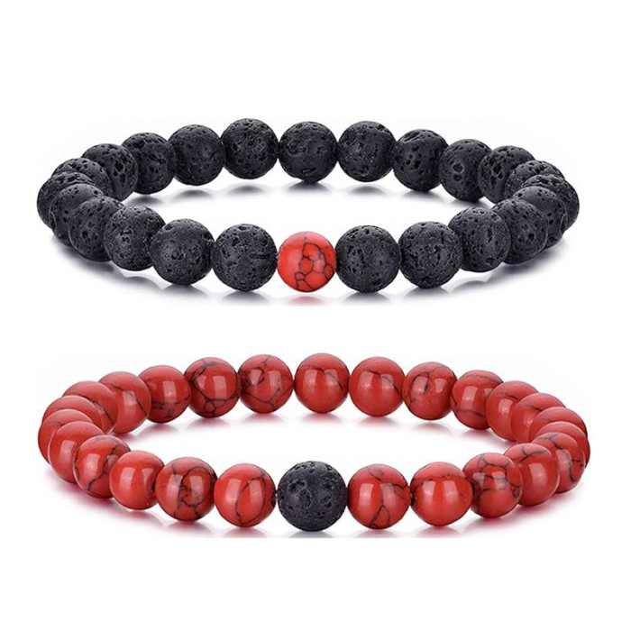 Amazon Cross-Border Volcanic Stone Bracelet Fashion Simple Tiger Eye Stone Bracelet Men's Elastic Cord Spacer Bead Bracelet Set