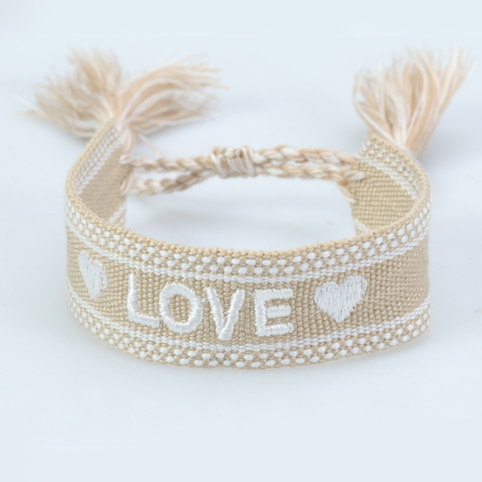 European and American Style Woven Couple Bracelets with Letter Embroidery, Tassel Wristbands, LOGO Fashionable Men's and Women's Woven Bracelets