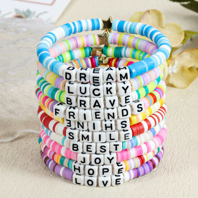 Hot-Selling Colorful Soft Clay Letter Bracelet for Teenagers DIY Elastic Friendship Bracelet Customizable Words