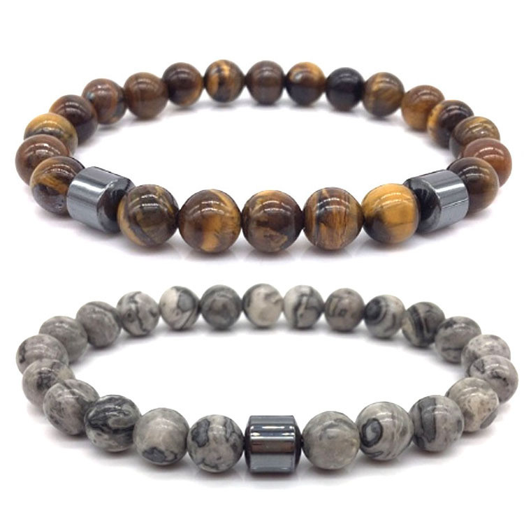 Cross-Border Fashion Jewelry Wholesale New Black Stone Tiger Eye Bead Bracelet Map Stone Bracelet Magnetic Bracelet New Arrival