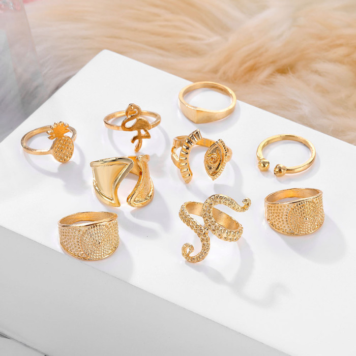 New Pineapple Eye of Horus Open Ring Niche Temperament Creative Women's Jewelry 9-Piece Set