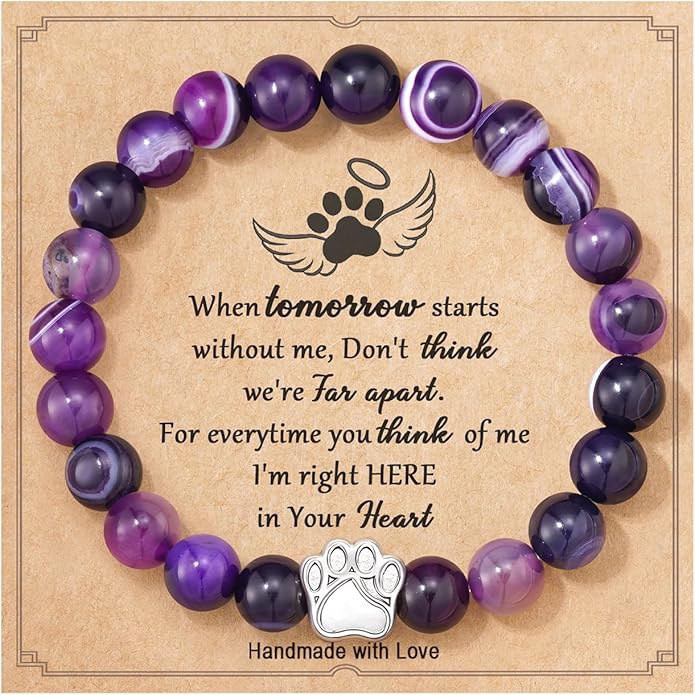 Amazon Cross-Border Purple Striped Agate Pink Zebra Dog Paw Bracelet Handmade Black Matte Bracelet Popular Stone Bead Bracelet