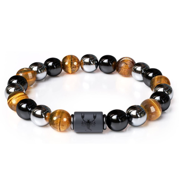 Cross-Border Accessories Triple Stone Bead Bracelet Twelve Constellations Tiger Eye Stone Hematite Obsidian Bracelet Jewelry Wholesale