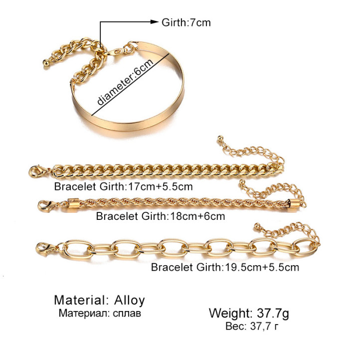 Jewelry Smooth C-Shaped Mixed Braided Chain Bracelet Simple Threaded Exaggerated O-Shaped Chain Set Bracelet, Jewelry...