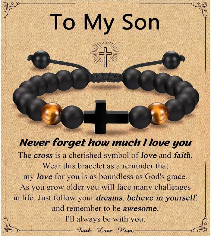 Amazon European and American Men's Tiger Eye Stone Bracelet Handmade Adjustable Cross Bracelet Father's Day Gift
