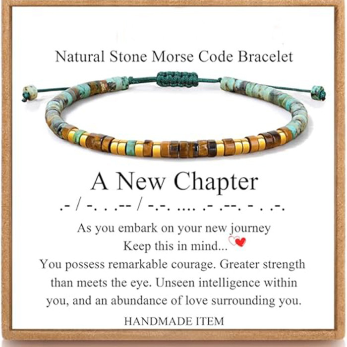 European and American Morse Code Inspired Bracelet Adjustable Natural Beaded Wrap Bracelet with Card Women's Gift Bracelet