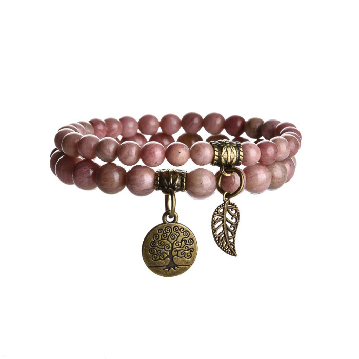 New Product 6m8m Tree of Life Leaf Pendant Set Bracelet Colorful Tiger Eye Amethyst Agate Bracelet Set Amazon