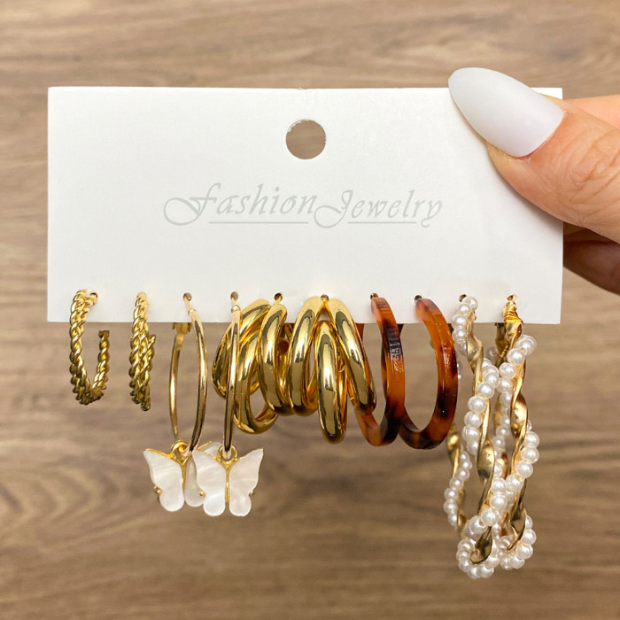 5-Piece Earring Set Vintage Alloy Butterfly Snake-Shaped Stud Earrings Creative Simple Acrylic Earring Set, Jewelry Sets