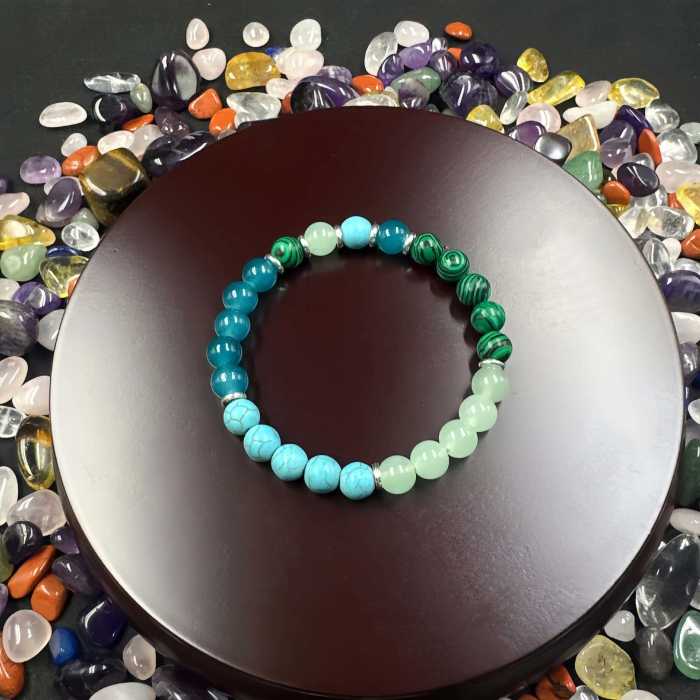 Temu Xiyin TK Cross-Border Hot-Selling Bracelet Made with Four Types of Natural Stones: Malachite, Blue Turquoise, Prehnite, and More