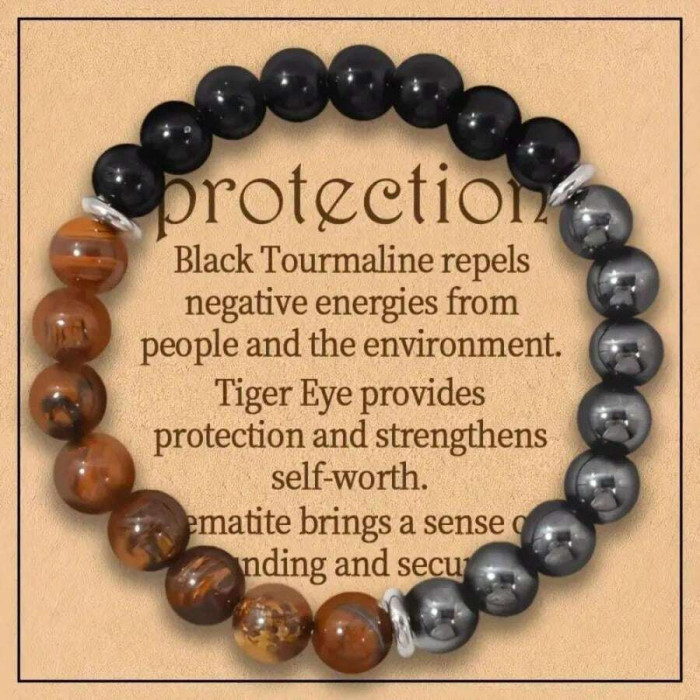 Unisex Triple Protection Bracelet with Lapis Lazuli, Obsidian, Tiger Eye, Amethyst Spacer, and Magnetic Tiger Eye Stone