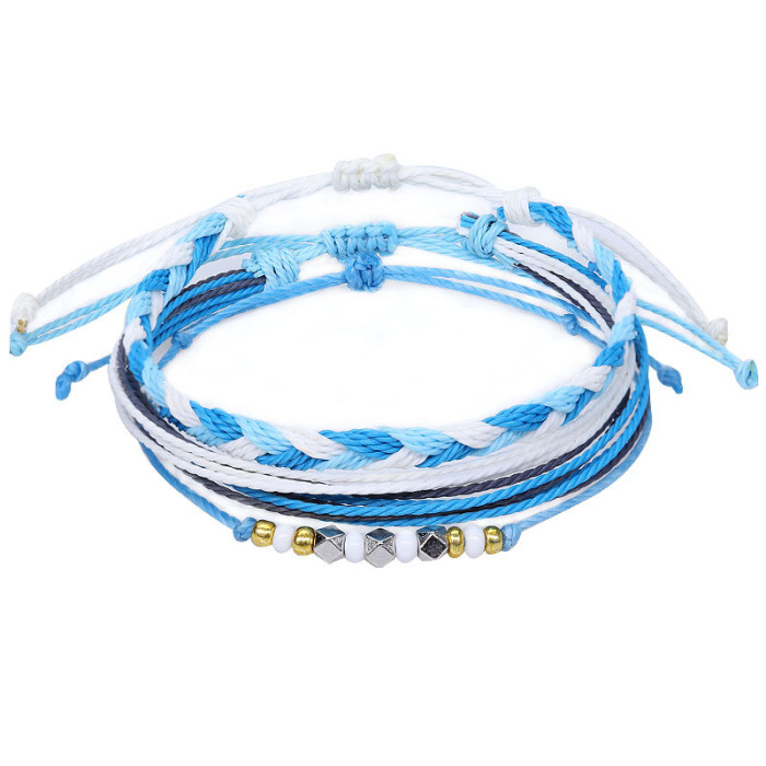 Amazon Hot Sale American West Coast Style Ins Style Shell Wax Thread Hand-Woven Bracelet Three-Piece Set