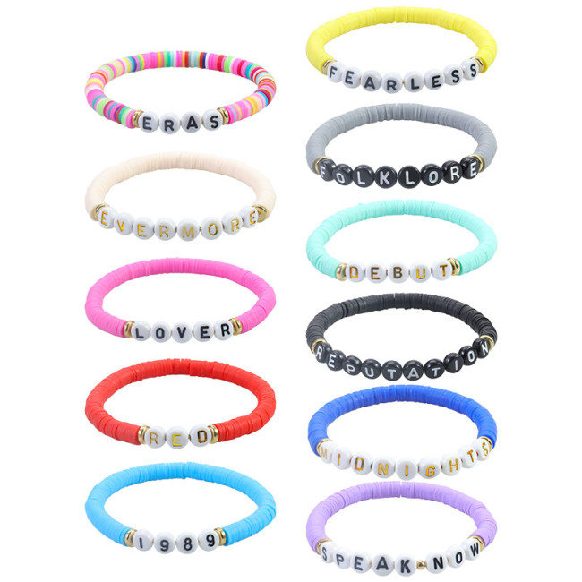 Cross-Border Hot-Selling Taylor Swift Concert Fan Bracelet Soft Clay Alphabet Numbers 1989 Bracelet In Stock