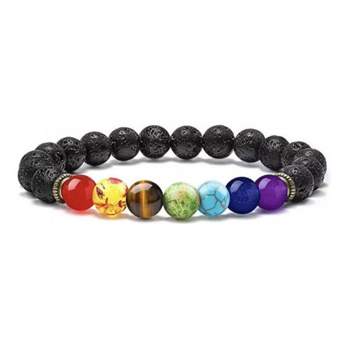 Amazon Bestselling Seven Meridians Chain Gold Jewelry Bracelet Colorful Volcanic Stone Turquoise Tiger Yoga Woven Bracelet