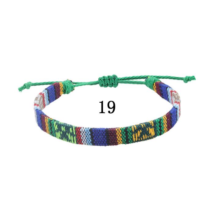 Amazon Hot-Selling Nepal Style Cotton Linen Woven Fabric Rainbow Anklet Versatile Colorful Adjustable Wide Anklet Rope