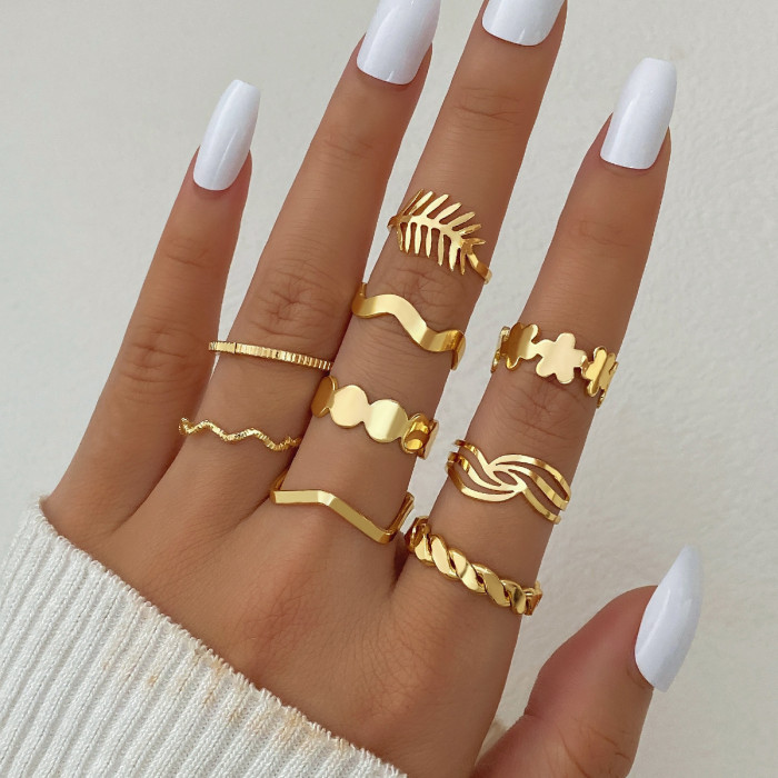 Cross-Border New Fashion Versatile Butterfly Heart Ring Set Personality Geometric Stacking Knuckle Rings Multi-Piece Set