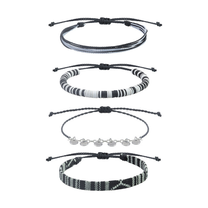 New Bohemian Style Wax Thread Woven Bracelet Soft Clay Friendship Exchange Bracelet 4-Piece Set