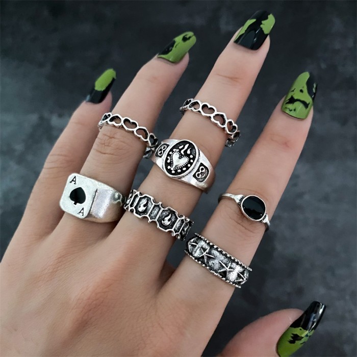 European and American Cross-Border Vintage Distressed Butterfly Snake-Shaped Ring Set Combination Open Multi-Joint Ring Set 9-Piece Set