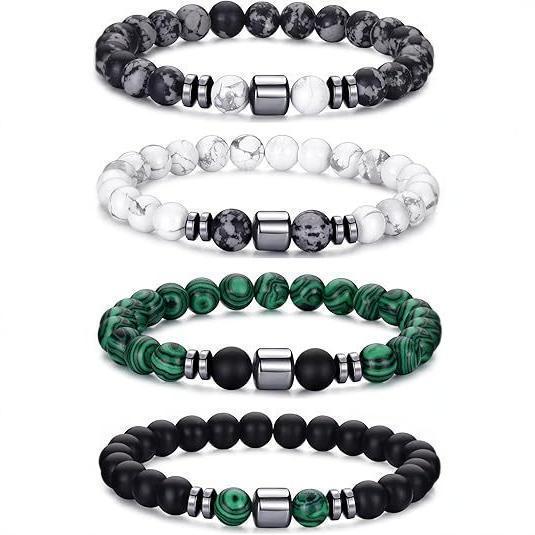 Cross-Border European and American 8mm Stone Beads Men and Women Beaded Set Elastic Bracelet Versatile Turquoise Tiger Eye Stone Bracelet Jewelry