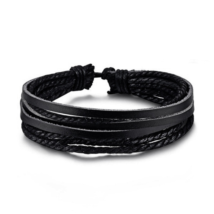 Cross-Border Hot Selling Ornament Multilayer Simplicity Woven Men's Leather Bracelet European and American New Magnetic Buckle Imitation Cowhide Bracelet