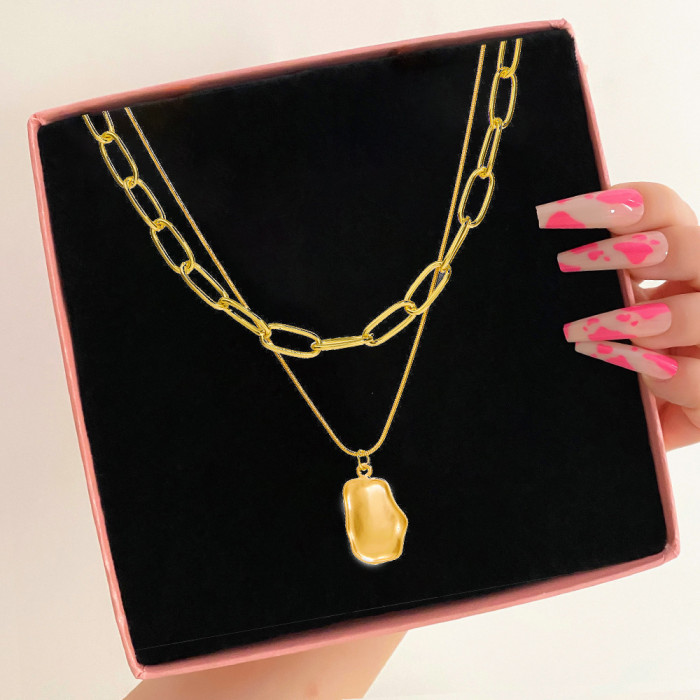 Jewelry Fashion Stone-Studded Pentagram Crescent Pendant Multi-Layer Stacking Necklace Personality Clavicle Chain N...