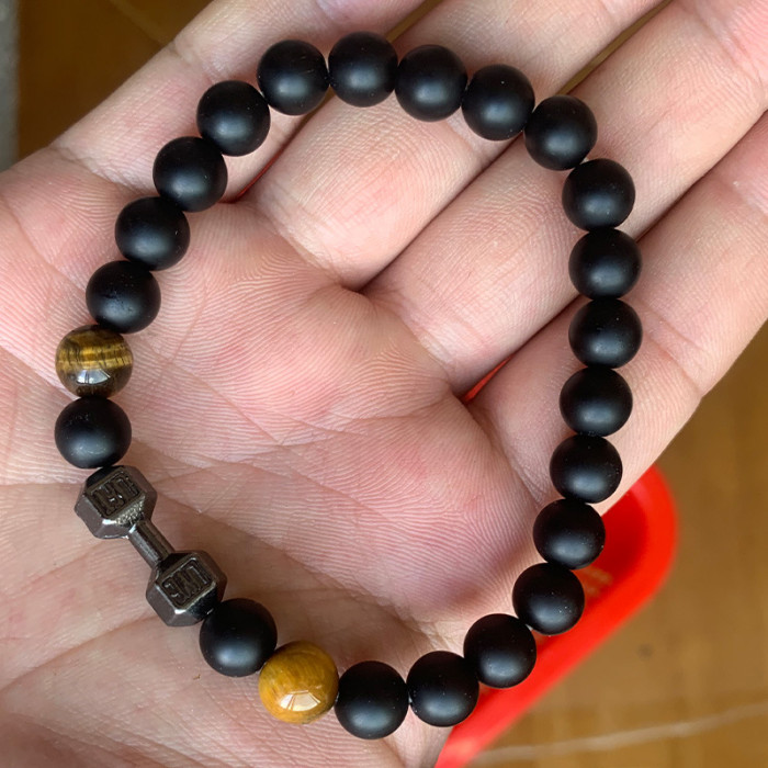 Amazon Hot Selling Obsidian Matte Braided Bracelet Men's Football Fashion Tiger Eye Stone Volcanic Stone Beaded Bracelet