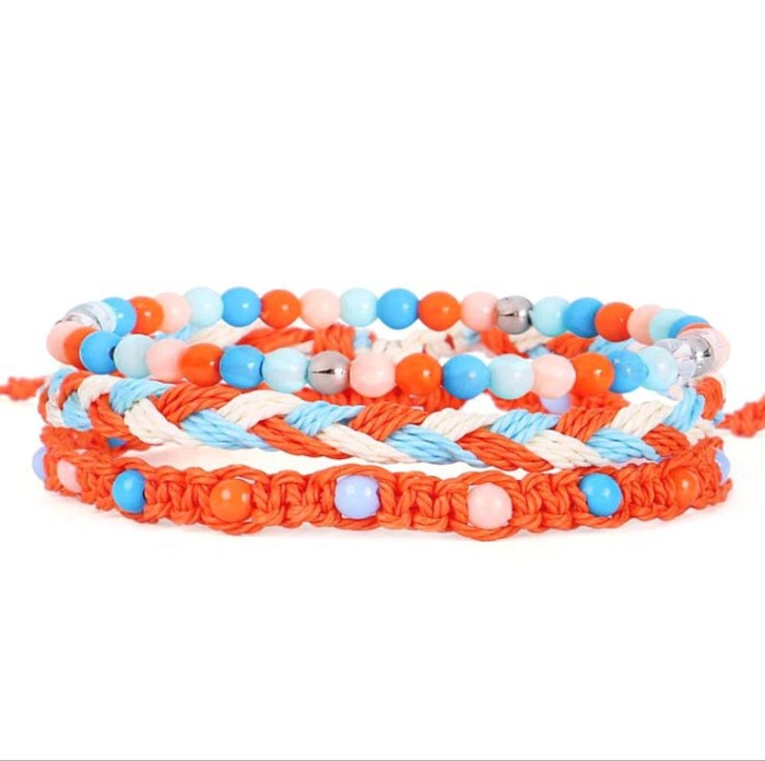 Cross-border New Youth Colorful Bead Bracelet Amazon Hot Sale Waterproof Wax Thread Woven Bracelet Three-piece Set