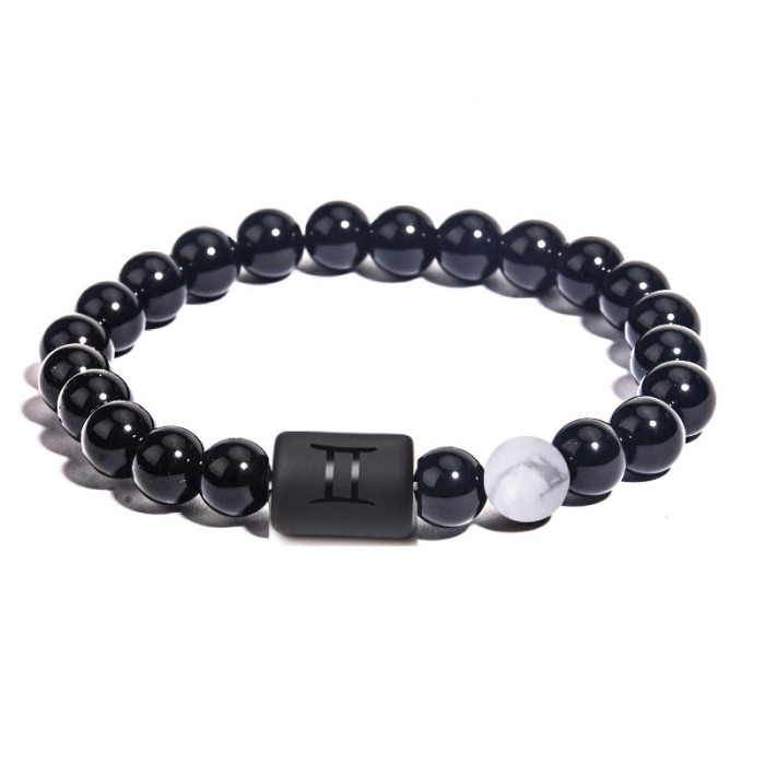 Amazon New Twelve Constellation Elastic Bracelet Men's Tigereye Agate Mixed Colorful Beads Sub-Bracelet Wish Hot Sale