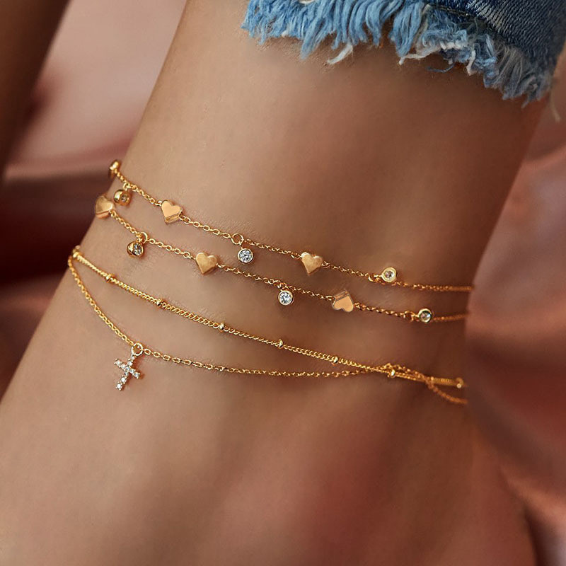European and American Creative Anklet Fashionable Personality Geometric Star Moon Pendant Multi-piece Set Beach Anklet Wholesale