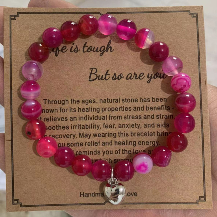 Cross-Border Jewelry Pink Zebra Stone Bead Bracelet Festival Gift for Men and Women Friendship Heart Bead Bracelet Wholesale Hot Item