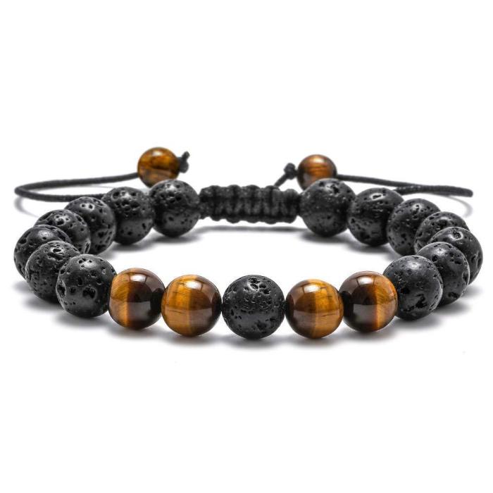 Amazon Hot Selling Tiger Eye Stone Turquoise Braided Lava Stone Adjustable Volcanic Stone Bracelet Set Cross-Border Exclusive