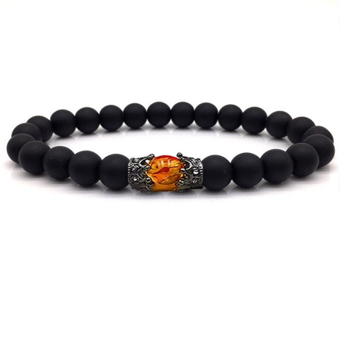 Cross-Border Hot Selling Imitation Obsidian Tiger Eye Stone White Pine Retro Alloy Crown Bracelet European and American Style Unisex Beaded Bracelet