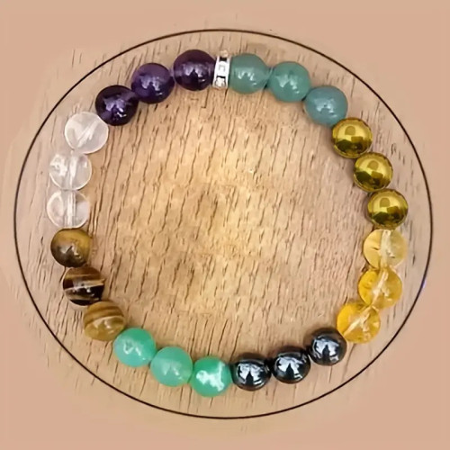 Amazon New 8mm Natural Stone Bracelet Black Gallstone Amethyst Handmade Elastic Cord Beaded Bracelet