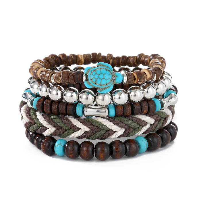 Summer New Fashion Hot Selling Butterfly Plum Blossom Turquoise Chicken Wing Wood Handmade Woven Personality Bracelet...