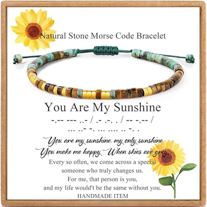 European and American Morse Code Inspired Bracelet Adjustable Natural Beaded Wrap Bracelet with Card Women's Gift Bracelet