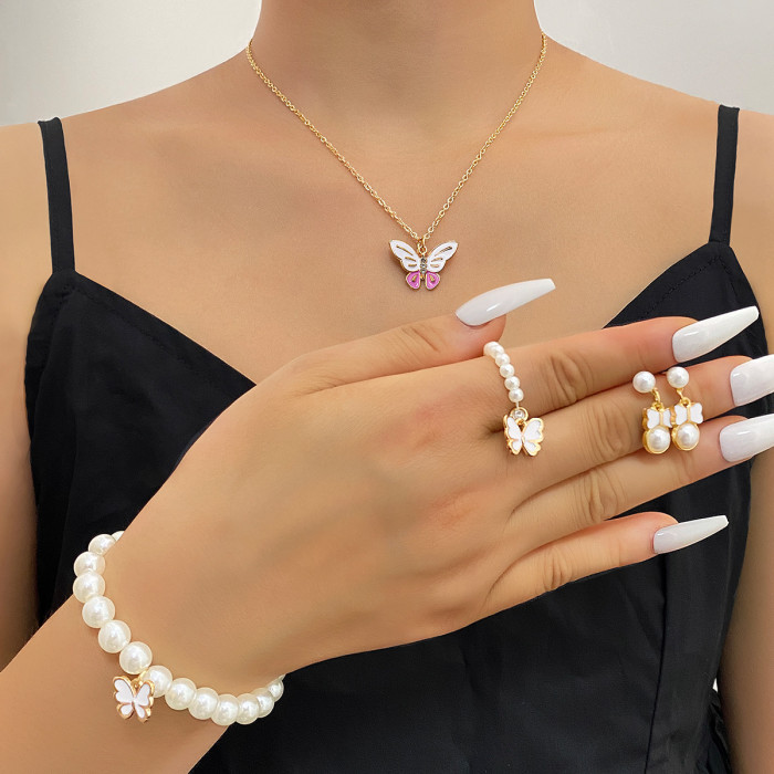 Foreign Trade Hot Selling Simple Jewelry Fashion Versatile Necklace Pearl Bracelet Ring Earrings Set Watch Accessorie...