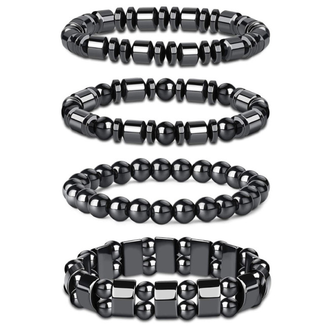 Men's Black Gallstone Elastic Bracelet Natural Stone 8mm Beaded Spacer Bracelet Yoga Black Gallstone Single Loop Bracelet