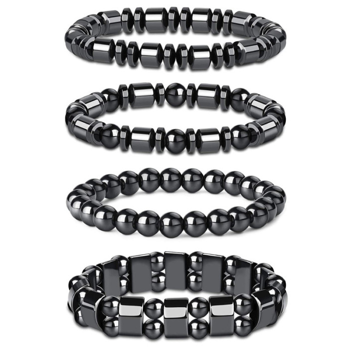 Men's Black Gallstone Elastic Bracelet Natural Stone 8mm Beaded Spacer Bracelet Yoga Black Gallstone Single Loop Bracelet