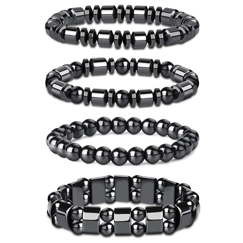Men's Black Gallstone Elastic Bracelet Natural Stone 8mm Beaded Spacer Bracelet Yoga Black Gallstone Single Loop Bracelet