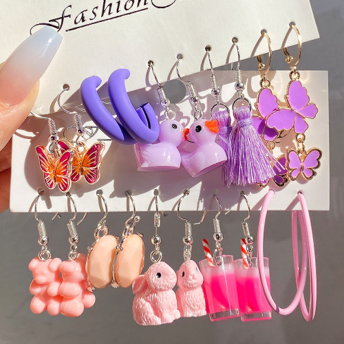 European and American Cross-Border New Colorful Acrylic Earrings Set 5 Pieces White Cloud Flower Fruit Dopamine Children's Earrings