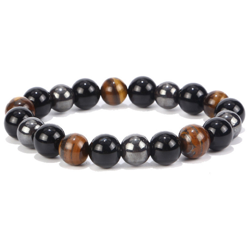 Cross-Border Men's Bracelet Tiger Eye Stone Black Gallstone Imitation Obsidian Bracelet Amazon AliExpress Cross-Border Jewelry Wholesale