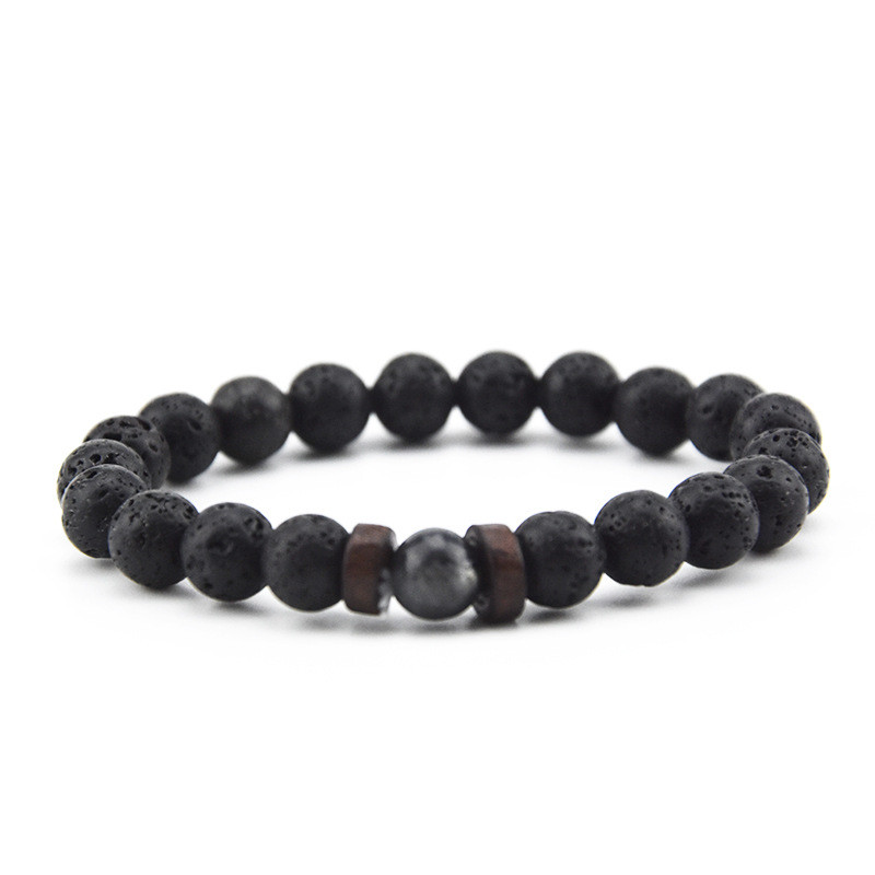 Cross-Border Hot Item 8mm Volcanic Stone Wooden Bead Bracelet Stone Bracelet Energy Unisex Bracelet Volcanic Rock Wholesale