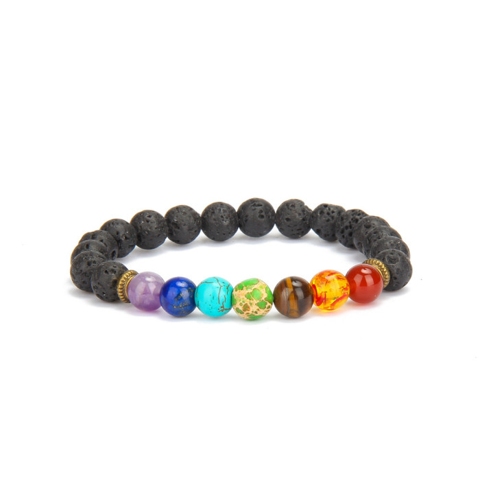 Cross-Border Exclusive Colorful Volcanic Stone Yoga Bracelet Wholesale Agate Bracelet Amethyst Jewelry Amazon Hot Item