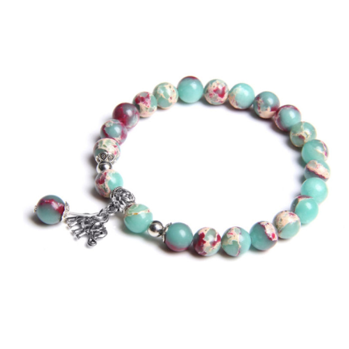 Fashion Design Bohemian Women's Pink Quartz Beaded Bracelet Men's Elephant Owl Pendant Bracelet Women's Jewelry