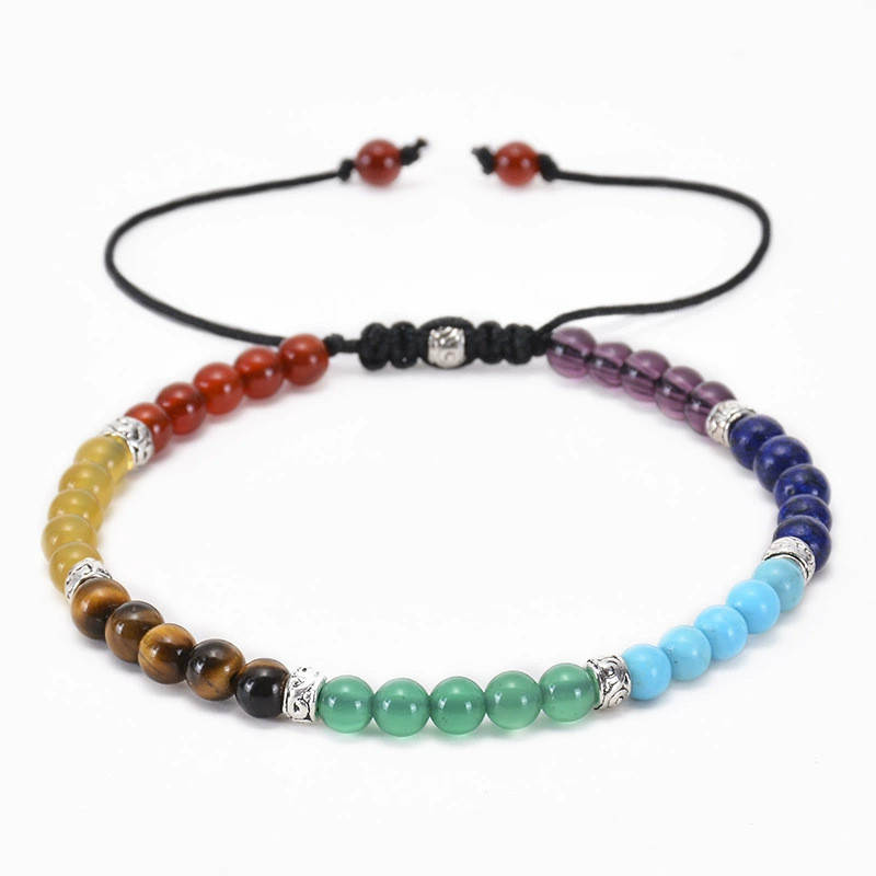 Natural Stone Yoga Bracelet 4MM Tiger Eye Stone Silver Bead Spacer Friendship Bracelet Women Emperor Stone Braided Bracelet