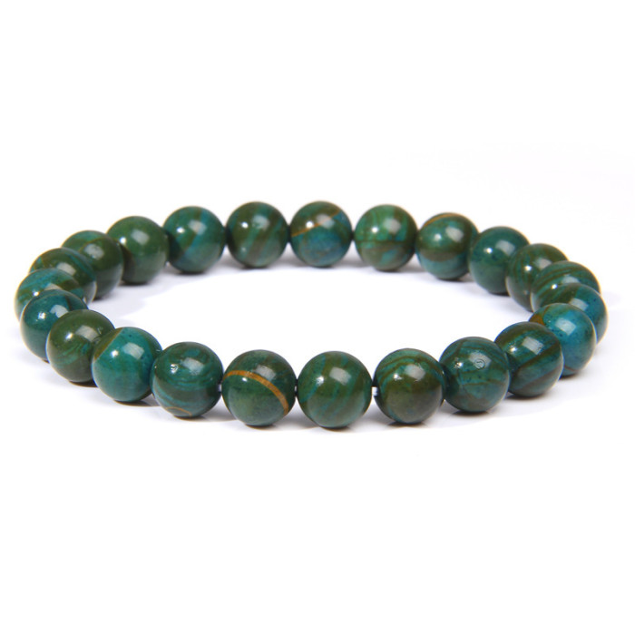 Amazon Hot Sale European and American 8mm Tiger Eye Stone White Pine Agate Crystal Stone Beads Bracelet Elastic Bracelet Cross-Border