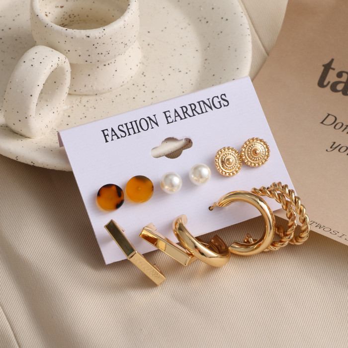 5-Piece Earring Set Vintage Alloy Butterfly Snake-Shaped Stud Earrings Creative Simple Acrylic Earring Set, Jewelry Sets
