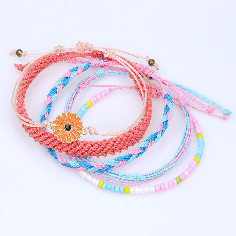 European and American INS Style Waterproof Wax Thread Woven Sunflower Daisy Sunflower Mixed Color Bracelet Rope