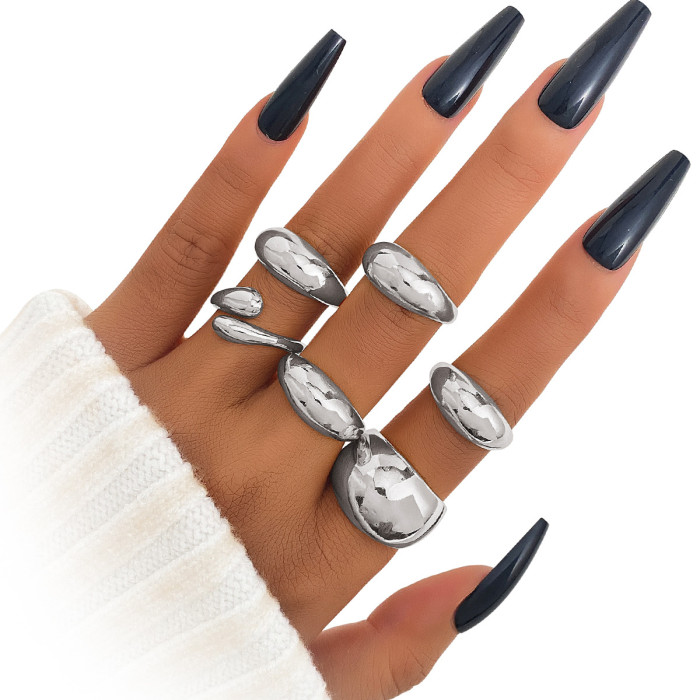 European and American Cross-Border Jewelry Geometric Design Sense Curved Ring Female Joint Ring Open Ring Set Female Wholesale